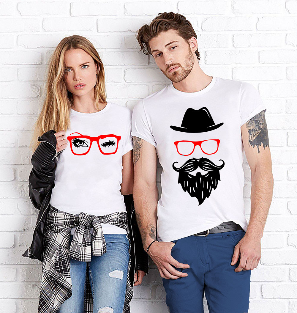 koszulki na walentynki  dla par brodacz i okulary okularnica brodacz